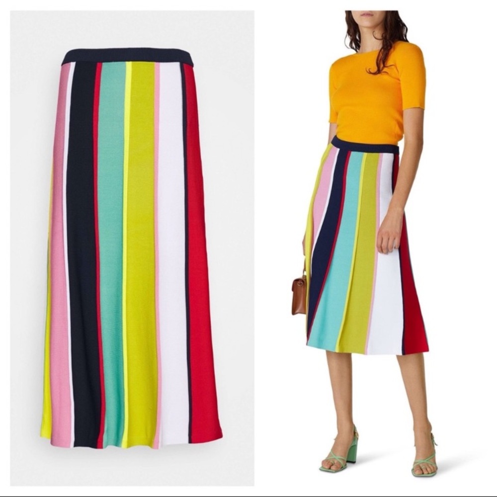 J Crew Sweater Midi Skirt in Rainbow Stripe Size Small